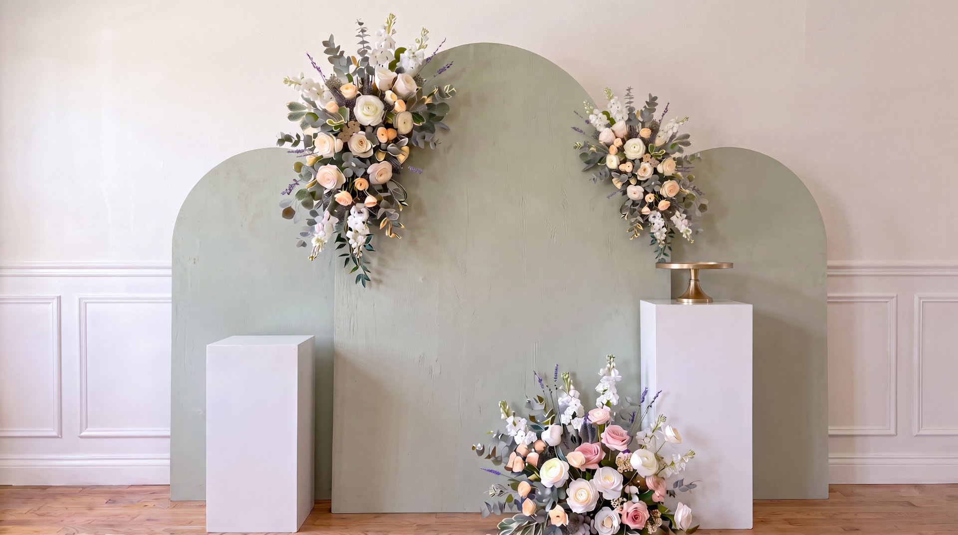 Luxury Party In A Box kit with floral arches and pedestals