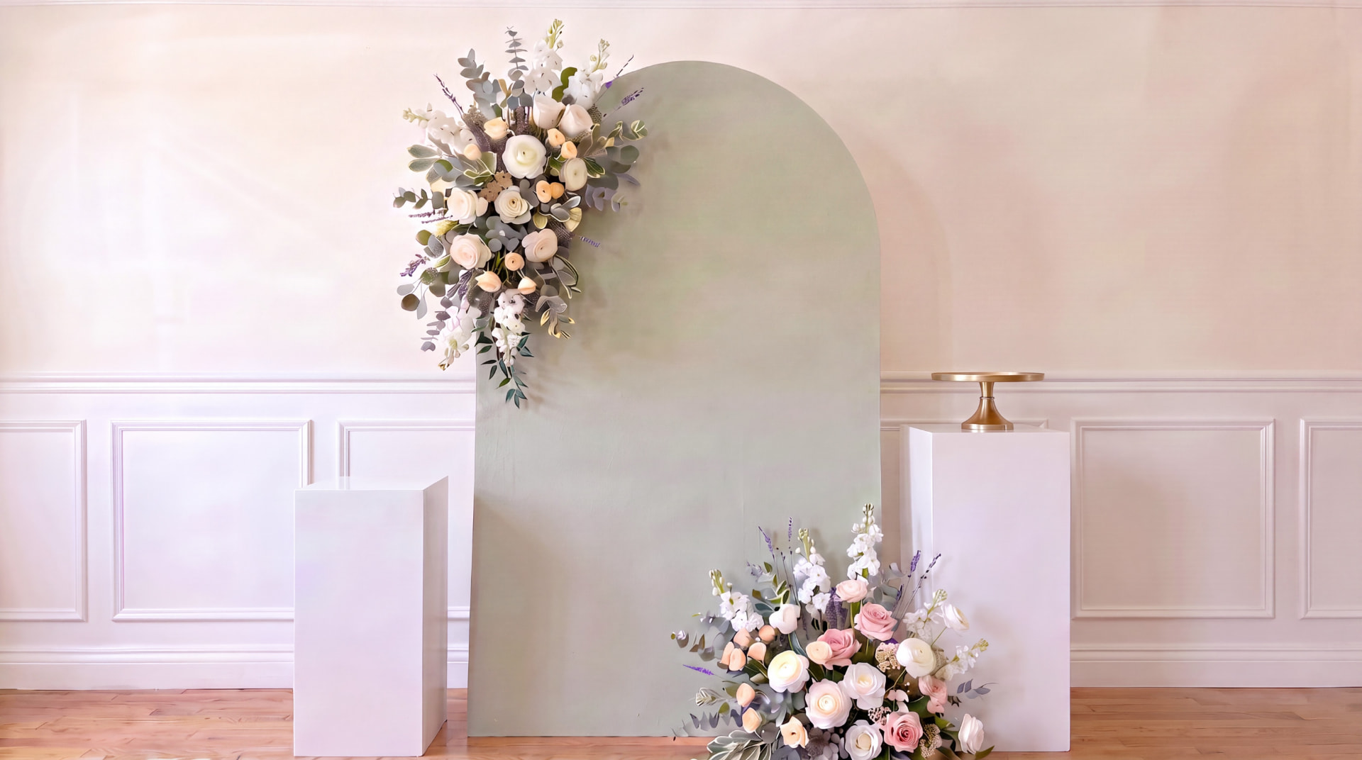 Standard Party In A Box kit with floral arches and pedestals